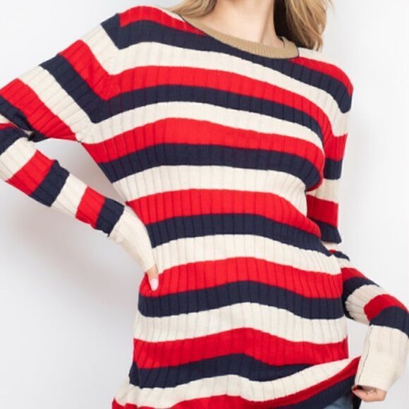 SALE! NWT Stylish Striped Preppy Sweater - Picture 1 of 3